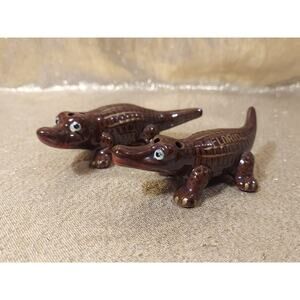 Florida KENMAR Souvenir Vintage Alligator Croc 4" Salt Pepper Shakers Decor